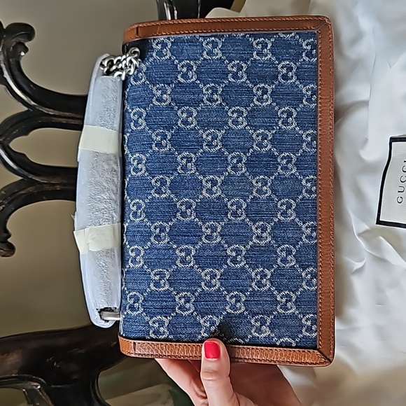 Gucci Dionysus Denim Shoulder Bag GG Jacquard Blue/Ivory/Brown - Picture 8 of 10